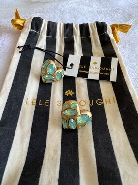 Lele Sadoughi Gold Heart Earrings with Jade Green Stones